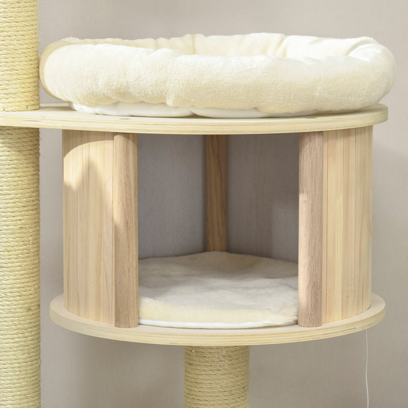 3-Level Cat Tree with Sisal Scratching Posts, Fun Cat Badminton Toy for Playing, Soft Cushions, & Play Areas