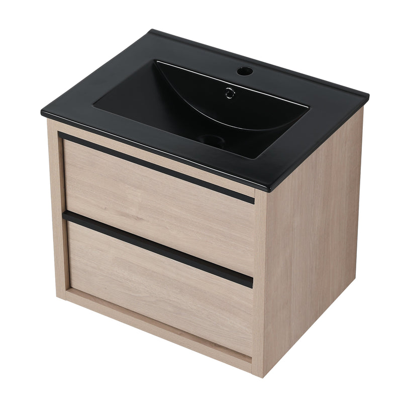 24" Bathroom Vanity, With Black Ceramic Sink And 2 Soft Close Drawers (BLO-G-BL9060BK)W1286S