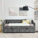 Upholstered Tufted Daybed With 2 Drawers, Waved Arms by HouseOfZazla
