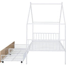 Twin Size Metal House Bed with Two Drawers, White