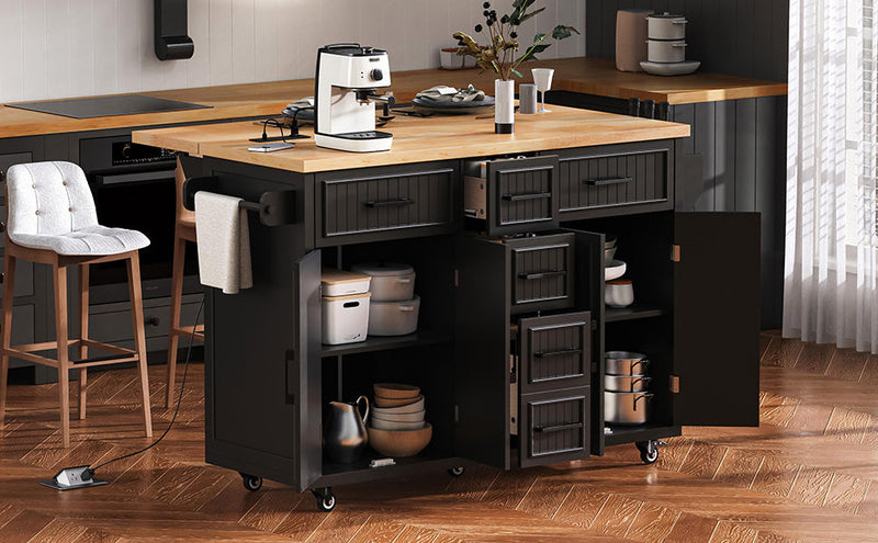 K&K 56.5'' Kitchen Island with Drop Leaf, Power Outlet, photo 9 of 10