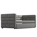 Upholstered Twin Size Daybed With Trundle, Padded Back And Sides - Gray by HouseOfZazla