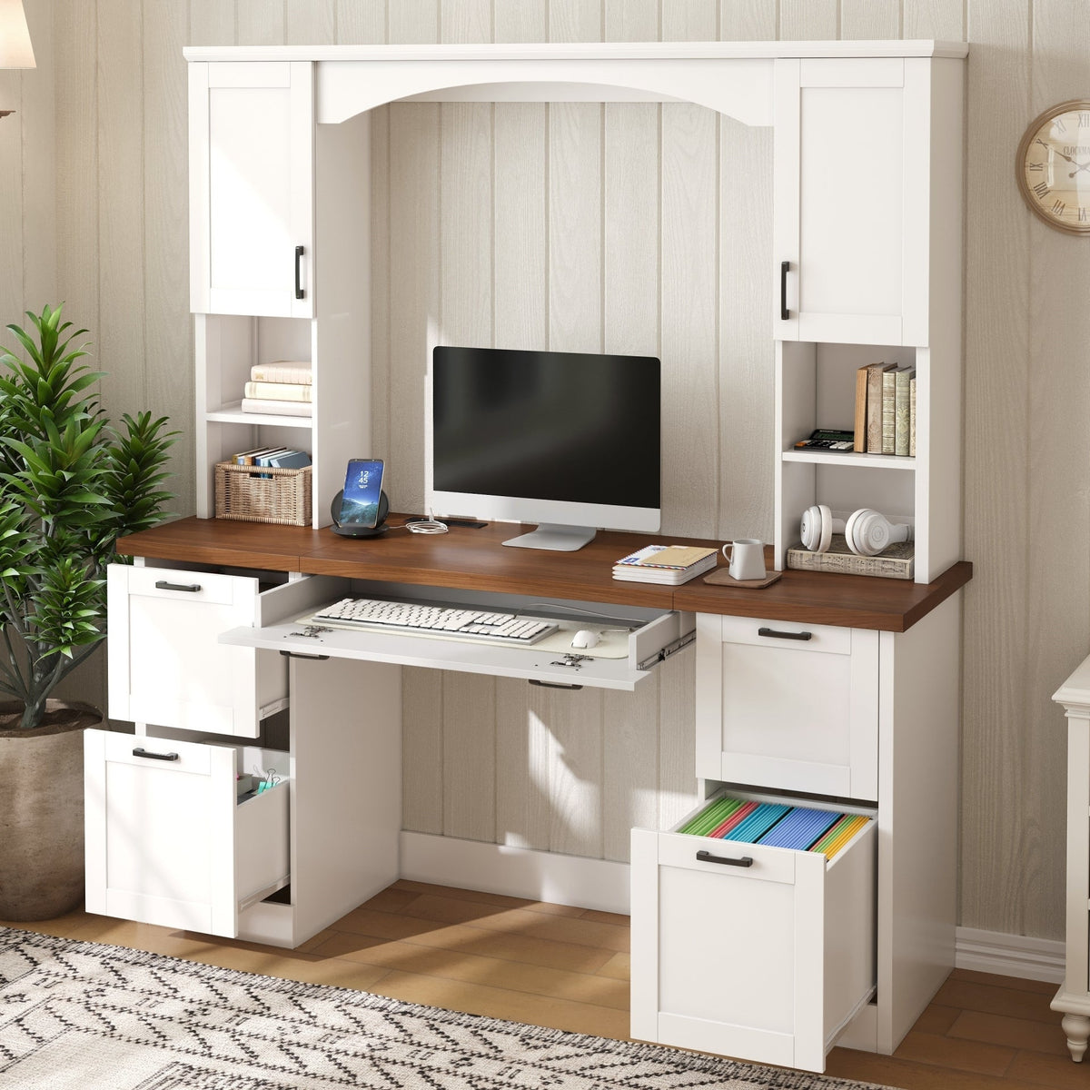 ON-Trend Farmhouse Arched Computer Desk with Hutch, photo 2 of 10