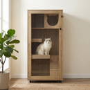 Basia Rubber Wood Cat Cabinet with Wheels
