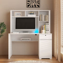 Computer Desk With Hutch & Bookshelf, Wood Executive Desk Teens Student Desk Writing Laptop Home Office Desk With Drawers, 3 Ac Outlets And 2 USB Charging Ports, Study Laptop Table For Home - White by HouseOfZazla