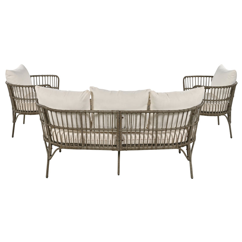 4-Piece Rattan Outdoor Patio Conversation Set with Seating Set for 5 and Coffee Table for Porch, Backyard and Garden (Brown Grey)