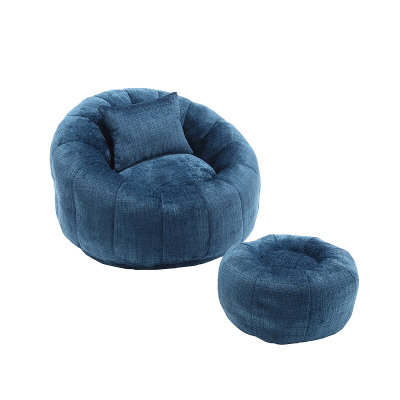 COOLMORE Modern Extra Large Round Bean Bag Chair with Footrest for Living Room, Chenille Fabric Lazy Sofa with Pillow for Adults, Teenagers,Child, Suitable for Bedroom, Dormitory, Study Room