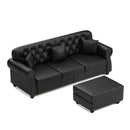 Upholstered Sofa With Nailhead Trim, Rolled Armrests With Ottoman by HouseOfZazla