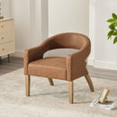 Upholstered Open Back Armchair With Weathered Rubberwood Legs by Unique Piece Furniture