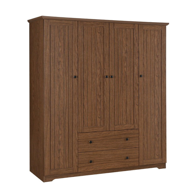 4 Door Wardrobe Armoire Closet with 2 Drawers, Brown