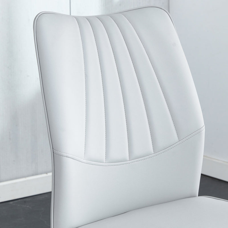 6 light gray dining chairs. Modern chairs from the Middle Ages. Made of PU material cushion and silver metal legs. Suitable for restaurants and living rooms