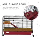 41"L Small Animal Cage Rabbit Hutch Ferret Pet Play House with Feeder, Rolling Wheels, Platform, Ramp