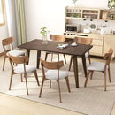 7 - Piece Dining Set,Mid-Century Walnut Finished Frame Upholstered Dining Chairs (Set of 6) (Light Beige) +Wood Dining Table (Brown)