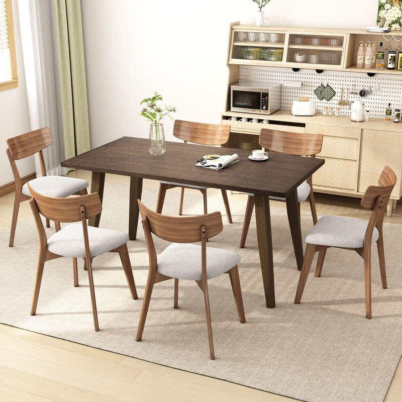 7 - Piece Dining Set,Mid-Century Walnut Finished Frame Upholstered Dining Chairs (Set of 6) (Light Beige) +Wood Dining Table (Brown)