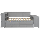 Daybed With Storage Shelves, Drawers, Trundle, Charging Station, LED Light, Desk And Cabinet