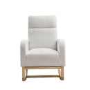 27.6"W Modern Accent High Backrest Living Room Lounge Arm Rocking Chair, Two Side Pocket, Teddy White (Ivory)
