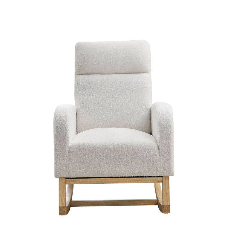 27.6"W Modern Accent High Backrest Living Room Lounge Arm Rocking Chair, Two Side Pocket, Teddy White (Ivory)