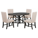 5-Piece Retro Functional Dining Set with Extendable Round Table with Removable Middle Leaf and 4 Upholstered Chairs for Dining Room and Living Room (Black)