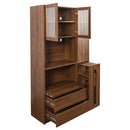 Tall Kitchen Pantry Cabinet With 4 Tier Side Shelf, 2 Drawers, Freestanding Food Hutch With Microwave Stand For Dining Room - Walnut by HouseOfZazla