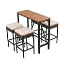 GO 5-Piece Outdoor Acacia Wood Bar Height Table And Four Stools With Cushions, Garden PE Rattan Wicker Dining Table, Foldable Tabletop, High-Dining Bistro Set, All-Weather Patio Furniture, Brown by Montret