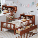 Bed With Headboard Storage Rack, 2 Under Bed Drawers, 3 Side Guardrails For Safety by Unique Piece Furniture