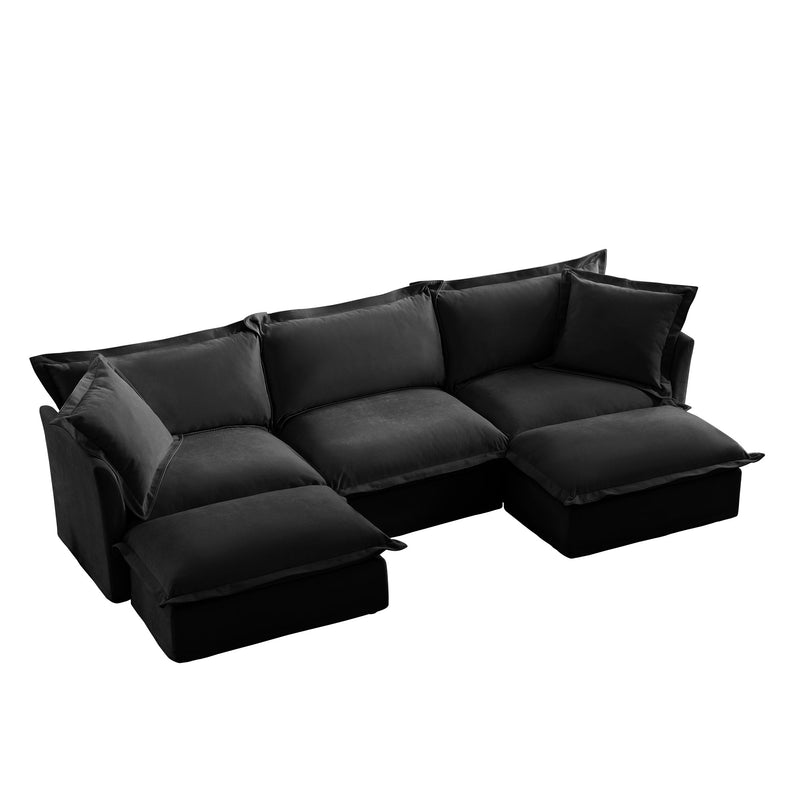 Slipcovered U Shape Sectional Deep Seat Sofa Couch, 3 Seater Sofa with French Edges Design Multiple Big Pillows, Modular Deep Seat Sectional Sofa Comfy Cloud Couch for Living Room, Apartment,Chenille