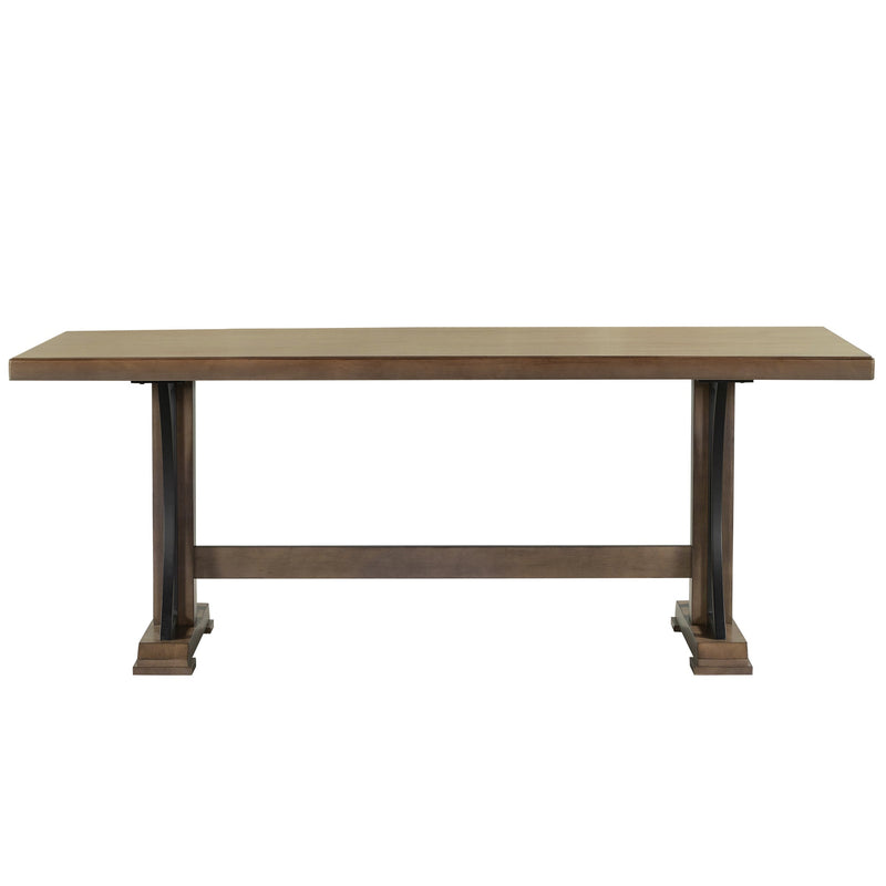 9-Piece Retro Style Dining Table Set 78" Wood Rectangular Table and 8 Dining Chairs for Dining Room (Natural Walnut)