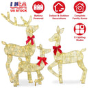 3 Pieces 2D Lighted Christmas Deer Family Set Indoor Outdoor Light Up Reindeer Decorations Lighted Buck Doe Fawn Display with 8 Lighting Modes