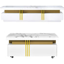 Modern Luxury TV Stand and Coffee Table Set of 2, High Gloss Faux Marble Top, TV Stand for TVs Up to 78", Rectangle Coffee Table with Caster Wheels for Living Room, White