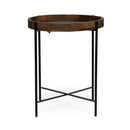 Modern Industrial Round End Table with Tray Top and Foldable Iron Legs - Natural by HouseOfZazla