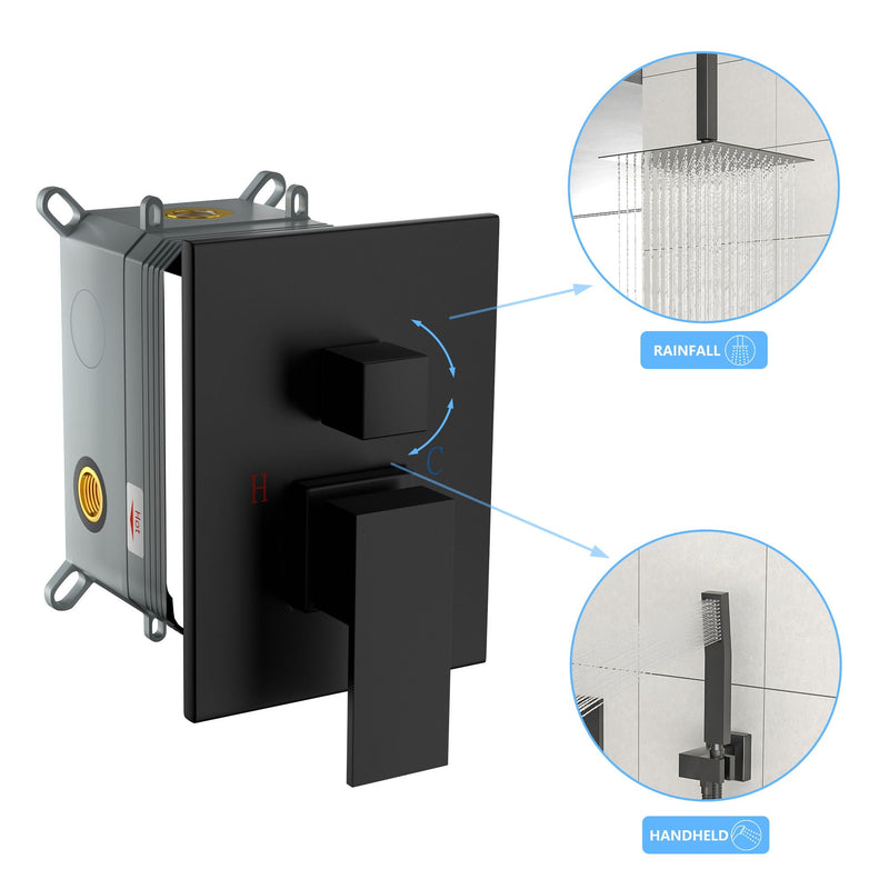 Dual Shower Head 10" Ceiling Mount Square Shower System With Rough In Valve - Matte Black, photo 3 of 10