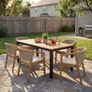 7 Piece Outdoor Dining Set With Table And 6 Chairs - Beige / Brown Mix / Light Teak / Teak by HouseOfZazla