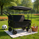Folding Wagon Cart with Bench Seat & Canopy, 500lbs Capacity