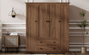 4 Door Wardrobe Armoire Closet with 2 Drawers, Brown
