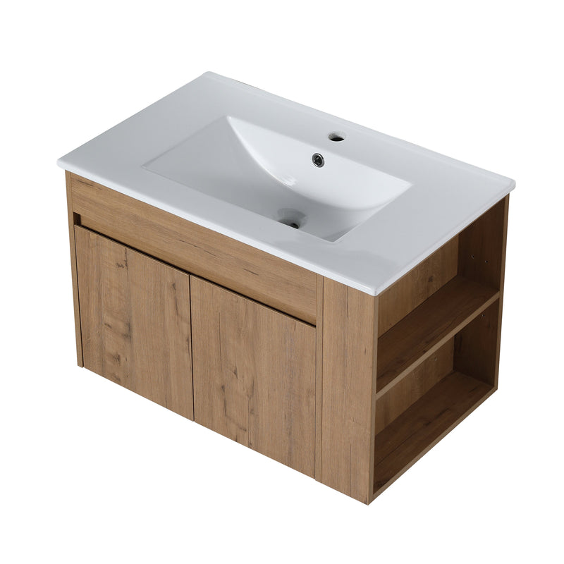30 Inch Bathroom Vanity With White Ceramic Basin and Adjust Open Shelf (KD-PACKING)