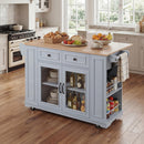 54" Mobile Kitchen Island with Glass Door Storage, Power Outlet & Rolling Cart by HouseOfZazla