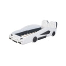 Race Car Shaped Twin Platform Bed With Wheels, Pine Wood Construction