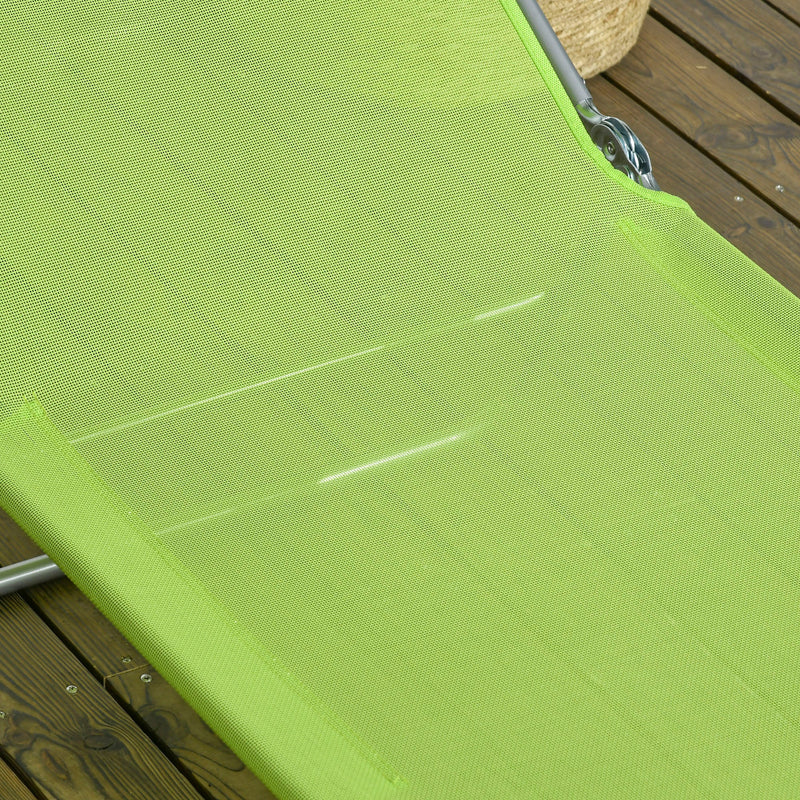 2 Piece Folding Chaise Lounge Chairs, Pool Sun Tanning Chairs, Outdoor Lounge Chairs with 6-Position Reclining Back, Breathable Mesh Seat, Headrest for Beach, Yard, Patio, Green