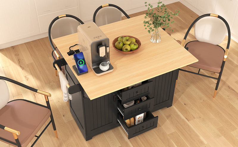 K&K 55.7'' Large Kitchen Island with 2 Drop Leaf, photo 9 of 10