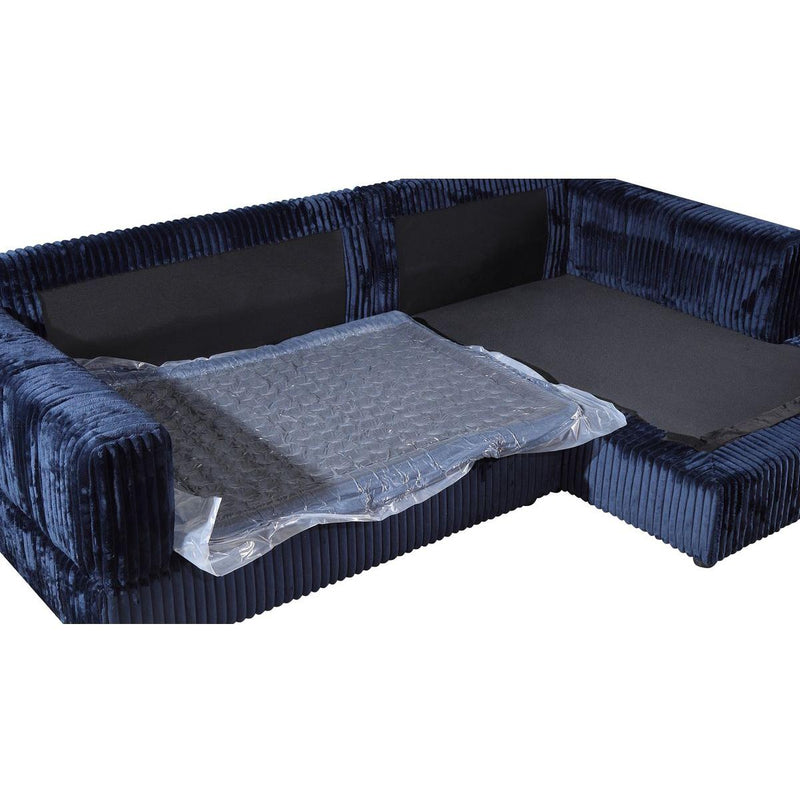 Modern Corduroy Blue Corner sofa Sleeper Sofa Couch With Comfy Deep Seat& 6 Pillows