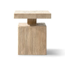 Calder 18' Solid Square Reclaimed Elm Block Plinth Side Table, Heritage Light Natural Brown