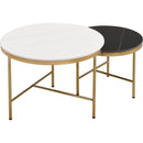 Modern Round Nesting Coffee Table Set 2-Piece Black & White Sintered Stone Top Gold Base in 23.6"&17.7"