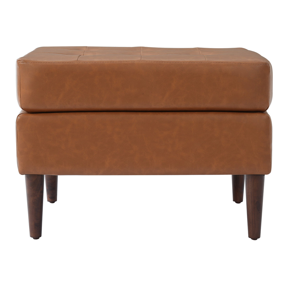 Upholstered PU Leather Ottoman, Solid Wooden Legs, photo 4 of 10
