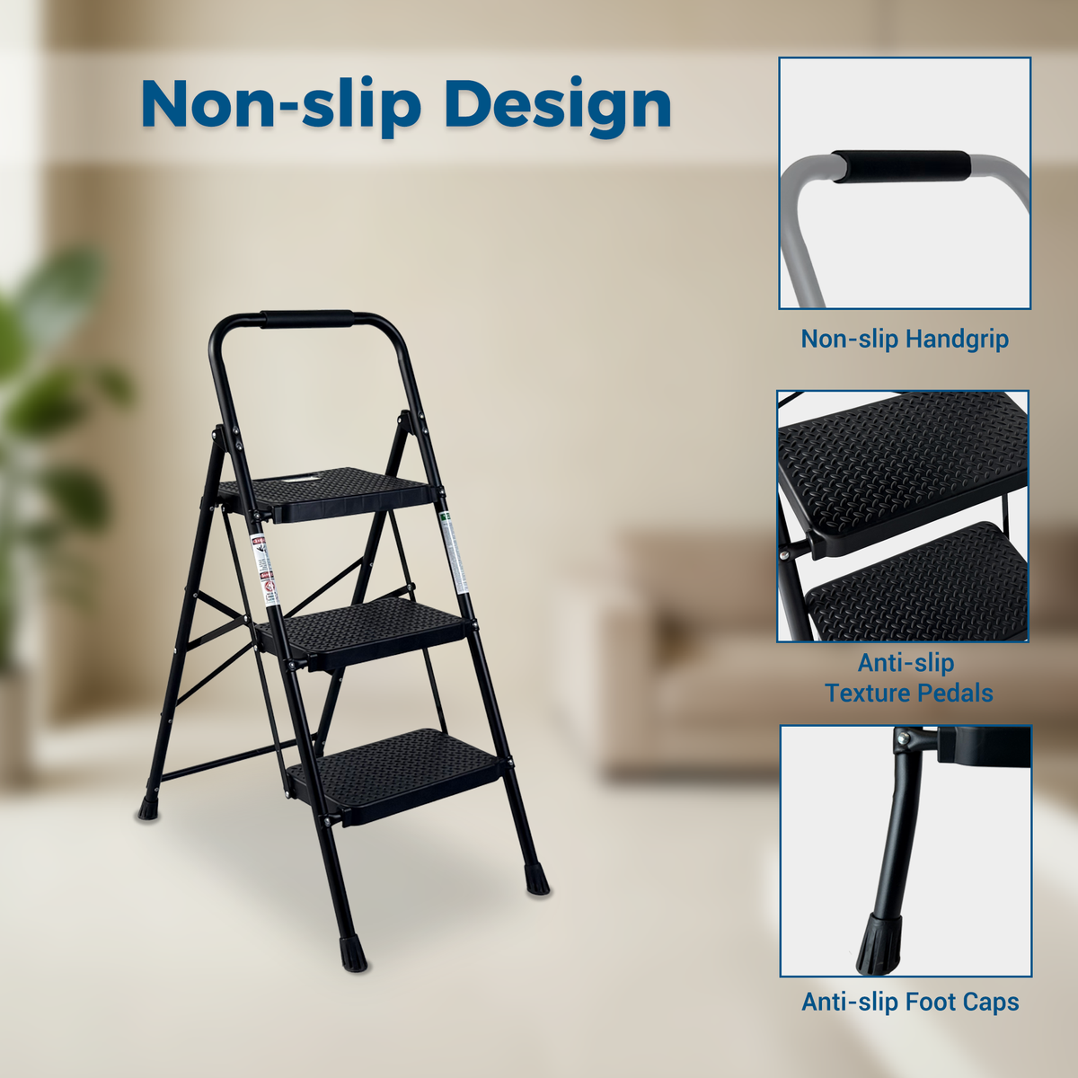 3 Step Ladder Folding Step Stool with Wide Anti-Slip Pedal, photo 9 of 10