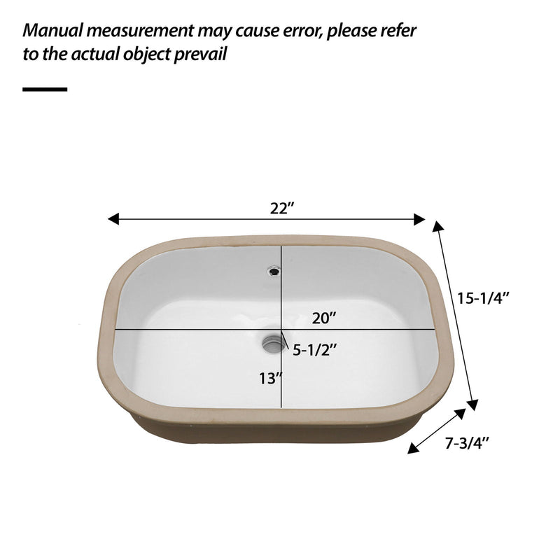 Undermount Bathroom Sink 22" X 15.25" With Overflow Sleek, High Temperature Fired, Stain Resistant, Smooth Polished Surface - White, photo 4 of 11