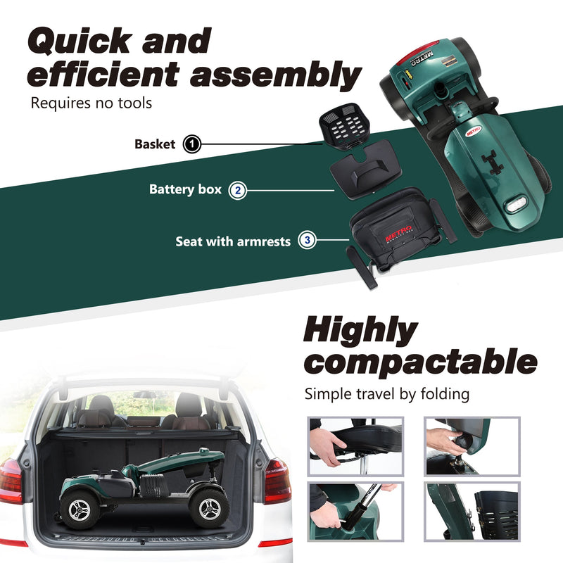 MAX PLUS EMERALD Wheels Outdoor Compact Mobility Scooter with 2pcsx20AH Lead acid Battery, 16 Miles, Cup Holders & USB charger Port