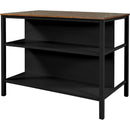 TOPMAX Solid Wood Rustic 45' Stationary Kitchen Island, Rubber Wood Butcher Block Dining Table Prep Table with 2 Open Shelves for Small Places,Walnut+Black