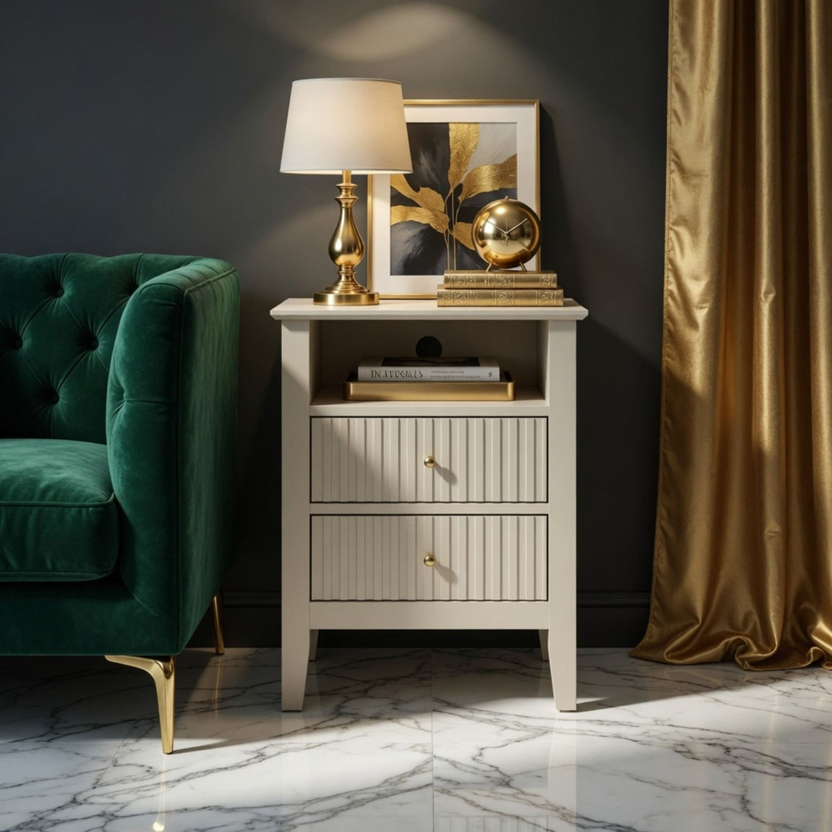 Fluted Nightstand With 2 Drawers, photo 28 of 40