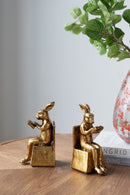 3.9x2.8x6.9' Sitting Rabbit Bookends With Antique Gold Finish by HouseOfZazla