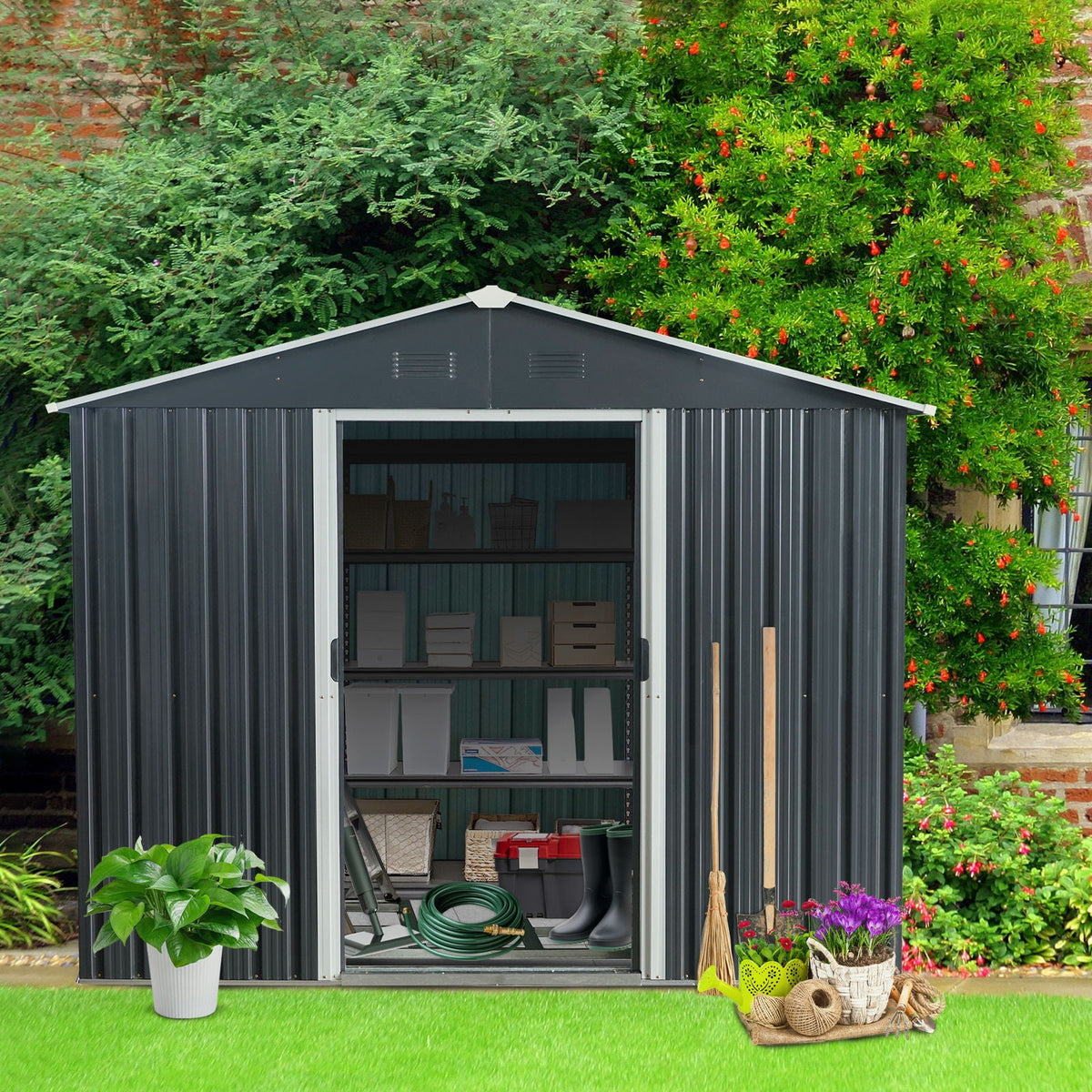 Outdoor Metal Storage Shed With Floor Base, photo 9 of 40
